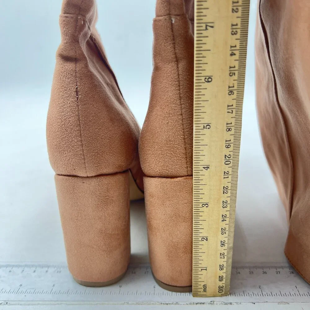 Nude Over The Knee Chunky High Heels Stretch Thigh High Long Boot Winter Warm